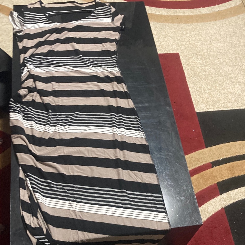 No Boundaries Black and Tan Striped Maxi Dress